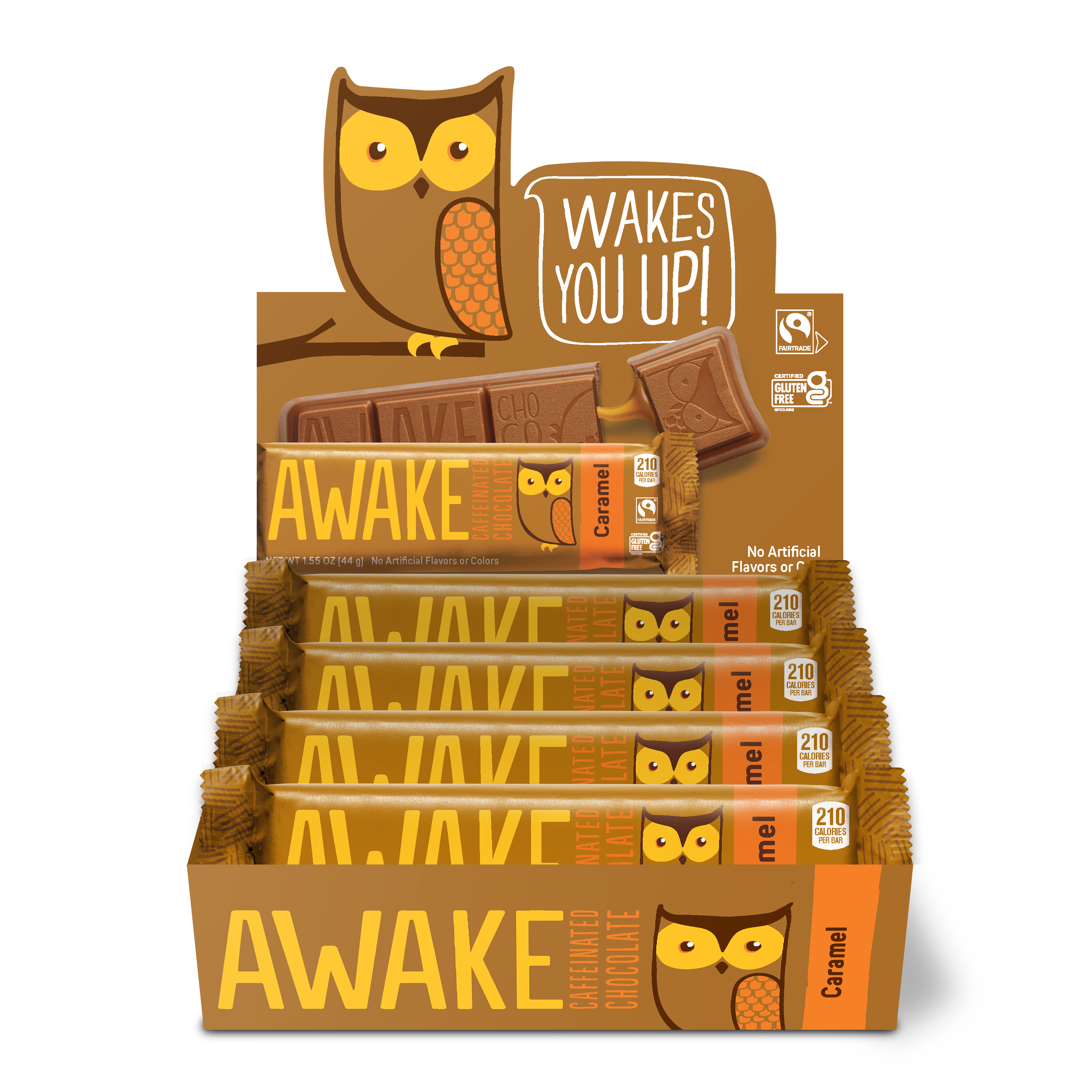 Box of Awake caffeinated caramel chocolate bars